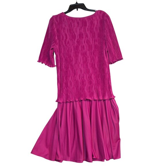 Vintage After Dark Pink Pleated Dress Size 13-14 Short Sleeves Flowy Hem Womens - Picture 6 of 6